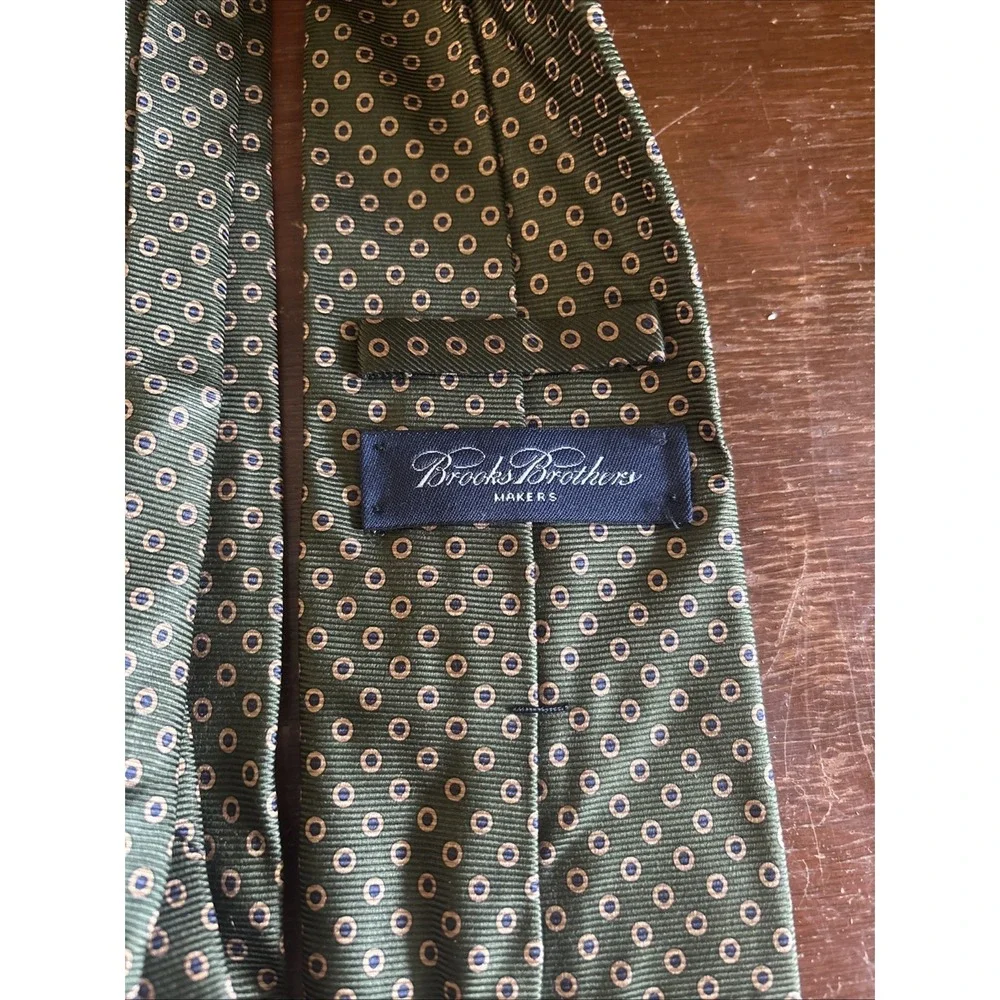 Vtg Brooks Brothers Makers Tie Silk USA Made Green‎ With Gold And Blue